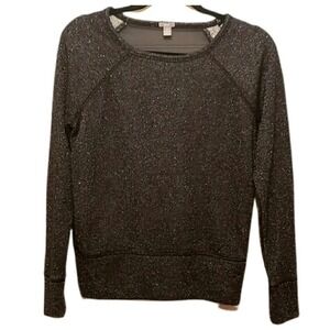 Aerie Burnout Sparkle Blouse Black Top With Sheer Back Shimmer Women's Medium